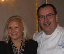 Debra C. Argen and Chef Hans Nussbaumer of Rotisserie des Chevaliers at Kulm Hotel St. Moritz