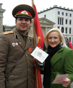 Guard and Debra C. Argen - Showing Replicate Visa during Berlin Wall days