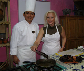 Chef Alonso HernÃ¡ndez and Debra Argen  - Sacristia de la Compania, Puebla, Mexico