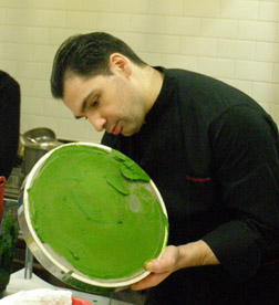 Chef Christophe Bellanca working pesto through tamis - New York Culinary Experience - Photo by Luxury Experience