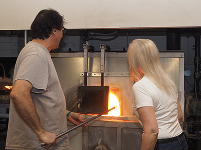 Pot Furnace pulling molten glass - photo by Luxury Experience