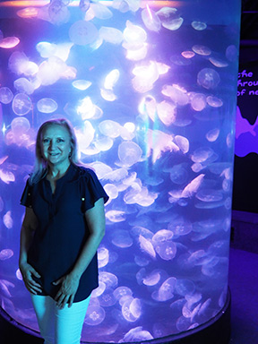 The Maritime Aquarium at Norwalk, CT - Debra C. Argen at Jellyfish tank - photo by Luxury Experience