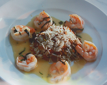 Chef Peter X. Kelly plated Sautee Shrimp - Westchester Magazine Wine & Food Festival 2023 - photo by Luxury Experience