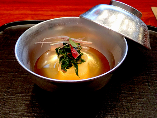 Owan Shrimp Mousse in Leek with Dashi Soup - photo by Luxury Experience