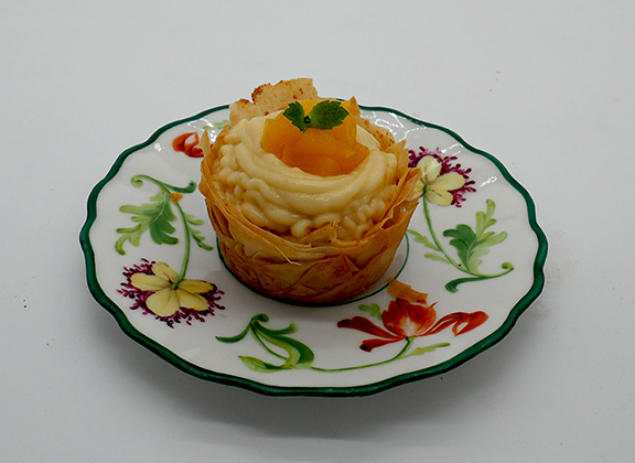 Luxury Experience - Peach & Bourbon Cream in Phyllo Pastry Nest - photo by Luxury Experience