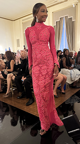 Diana Mahrach - Cerise Magenta Form fitted high neck gown - photo by Luxury Experience