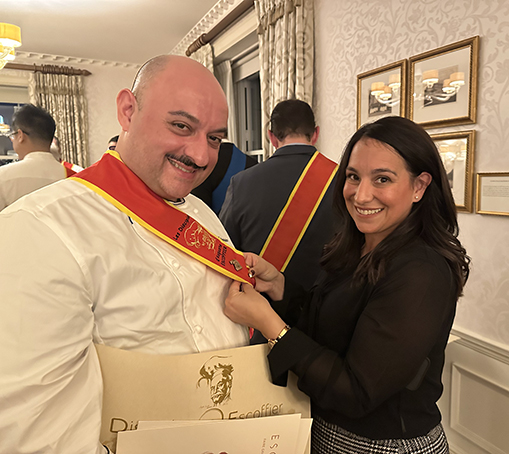 Executive Chef Vincenzo Garafalo inducted into the Les DIsciples Escoffier and wife Laura - photo by Luxury Experience